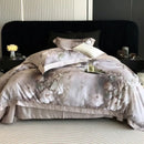 GobekUsa Flowers Pattern Brushed Bedding Set: Duvet Cover, Bed Sheet, Fitted Sheet, Pillowcase 4Pcs