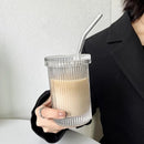 GobekUsa Glass Straw Cup Set | Japanese Style Coffee Tea Milk Cup with Lid