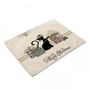 GobekUsa Black Cat Linen Placemat Set for Dining Table & Kitchen Decor