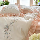 GobekUsa Korean Princess Lace Ruffles Flowers Embroidery Bedding Set with 100% Cotton Quality.