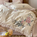 GobekUsa French Princess 1000TC Cotton Bedding Set with Flowers Embroidery and Ruffles