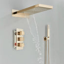 GobekUsa Black Thermostatic Waterfall Rainfall Shower Faucet with Handshower