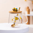 GobekUsa Bee Glass Spoon Milk Cup Breakfast Coffee Mug with Lid