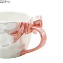 GobekUsa Bowknot Handle Porcelain Coffee Mug Set - Pearl Glazed Tea Cup Juice Cup