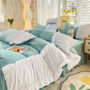 GobekUsa Lace Trim Solid Cotton Bedding Set - Queen/King/Double/Single Sizes