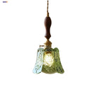 GobekUsa Green Glass LED Pendant Lamp | Modern Nordic Wood Walnut | Brass Knob Switch | Hanging Light