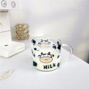 GobekUsa 13.5oz Cow Pattern Glass Mug with Spoon Lid for Student Dormitory