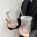 GobekUsa Glass Straw Cup Set | Japanese Style Coffee Tea Milk Cup with Lid