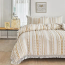 GobekUsa Boho Stripe Furball Duvet Set: High-Quality King Size Bedding with Tassels