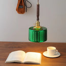 GobekUsa Green Glass LED Pendent Lamps, Walnut Copper Modern Hanging Light Fixtures