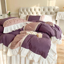 GobekUsa Korean Princess Style Cotton Bedding Set with Pleated Ruffles and Soft Quilt Cover