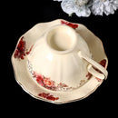 GobekUsa Blooming Roses Porcelain Coffee Mug with Golden Edge & Saucer