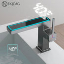 GobekUsa Gun Grey Digital Display Basin Faucet: Modern Black Bathroom Sink Tap with Temperature Display