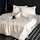 GobekUsa Cartoon Embroidered Ice Silk Bedding Set with Lyocell Fiber – Queen/King Size