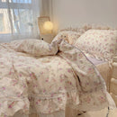 GobekUsa Korean Princess Style Floral Lace Ruffles Bedding Set with Pillowcase