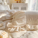 GobekUsa French Princess Cotton Bedding Set with Flower Embroidery and Ruffle Edge