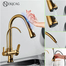 GobekUsa Gourmet Pull Out Black Gold Kitchen Faucet with Sprayer Mixer Swivel Sink Tap