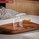 GobekUsa Glass Espresso Measuring Cup with Wood Handle, Transparent Milk Jug