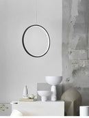 GobekUsa LED Ring Chandelier: Minimalist Black Circle Pendant Light for Living Room Lighting