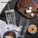 GobekUsa 500ml Ribbed Glass Cup with Lid and Straw | Stylish Drinking Glass for Any Occasion