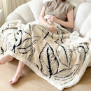 GobekUsa Leaf Jacquard Double-Layer Flannel Blanket for Sofa and Bed