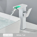 GobekUsa Black LED Waterfall Bathroom Faucet, Deck Mounted, Three Color Change