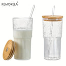 GobekUsa 500ml Ribbed Glass Cup with Lid and Straw | Stylish Drinking Glass for Any Occasion