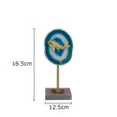 GobekUsa Blue Agate Golden Fish Statue on Crystal Base - Modern Room Decor