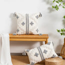 GobekUsa Geometric Tufted Tassel Cushion Cover White Grey Bohemian Decor Pillow Cover