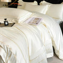 GobekUsa Embroidered Ice Silk Bedding Set: Soft Duvet Cover, Sheet, Pillowcases 4Pcs