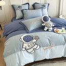 GobekUsa Astronaut Cartoon Embroidery Boys Bedding Set, 100% Cotton, Single Duvet Cover, Bed Sheet, Pillowcases