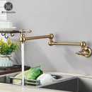 GobekUsa Brushed Gold Brass Pot Filler Faucet with Folding Spout - Wall Mounted Kitchen Tap
