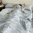 GobekUsa Bear Floral Embroidery Summer Blanket Set with Cooling Feel