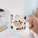 GobekUsa 13.5oz Cow Pattern Glass Mug with Spoon Lid for Student Dormitory