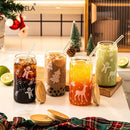 GobekUsa Christmas Themed Glass Beer Can Mug with Lid and Straw | Festive Xmas Tree and Elk Design
