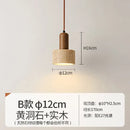 GobekUsa Japanese Wooden Stone Chandelier Pendant Light, Wabi-Sabi Style Yellow Cavity-Stone Lamp