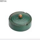 GobekUsa Green Ceramic Ashtray with Lid - Windproof Hammer Pattern - Smoking Accessories