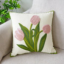 GobekUsa Green Tulip Embroidery Pillowcase 45X45CM - Sofa Bed Office Car Chair Cover