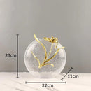 GobekUsa Golden Flower Glass Vase Desk Decoration, Aesthetic Floral Vases, Room Decor
