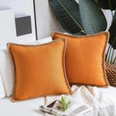 GobekUsa Hemp Rope Edging Lotus Leaf Hug Pillowcase - Medium Cotton Linen Cushion Cover