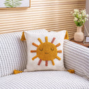 GobekUsa Boho Yellow Rainbow Star Moon Tassel Cushion Cover 45x45cm