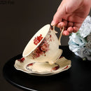 GobekUsa Blooming Roses Porcelain Coffee Mug with Golden Edge & Saucer