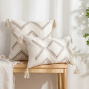 GobekUsa Geometric Embroidery Tassel Cushion Cover - Grey White Simple Loop Tufted Pillow