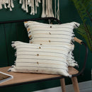 GobekUsa Handmade Cotton Woven Cushion Tassels - Ivory Black Yellow Stripe Home Decor