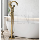 GobekUsa Brushed Gold High Rise Round Bath Mixer Roman Tub Faucet Set Floor Stand