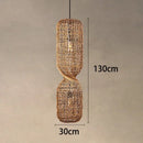 Vintage Hand-Woven Brown Rattan Cylinder Pendant Light