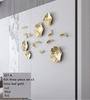 GobekUsa Carp Fish Lotus Leaf Gold Wall Pendant Chinese Bionics Home Decor
