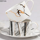 GobekUsa Gilded Marble Texture Ceramic Cup & Saucer Set for Dining Table Tea & Coffee