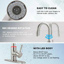 GobekUsa Black Brass LED Kitchen Faucet, Single Handle Hot&Cold Water Mix Tap