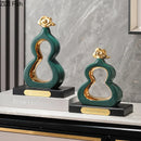 GobekUsa Gold Gourd Ceramic Sculpture Desk Decor Porcelain Crafts Room Ornaments